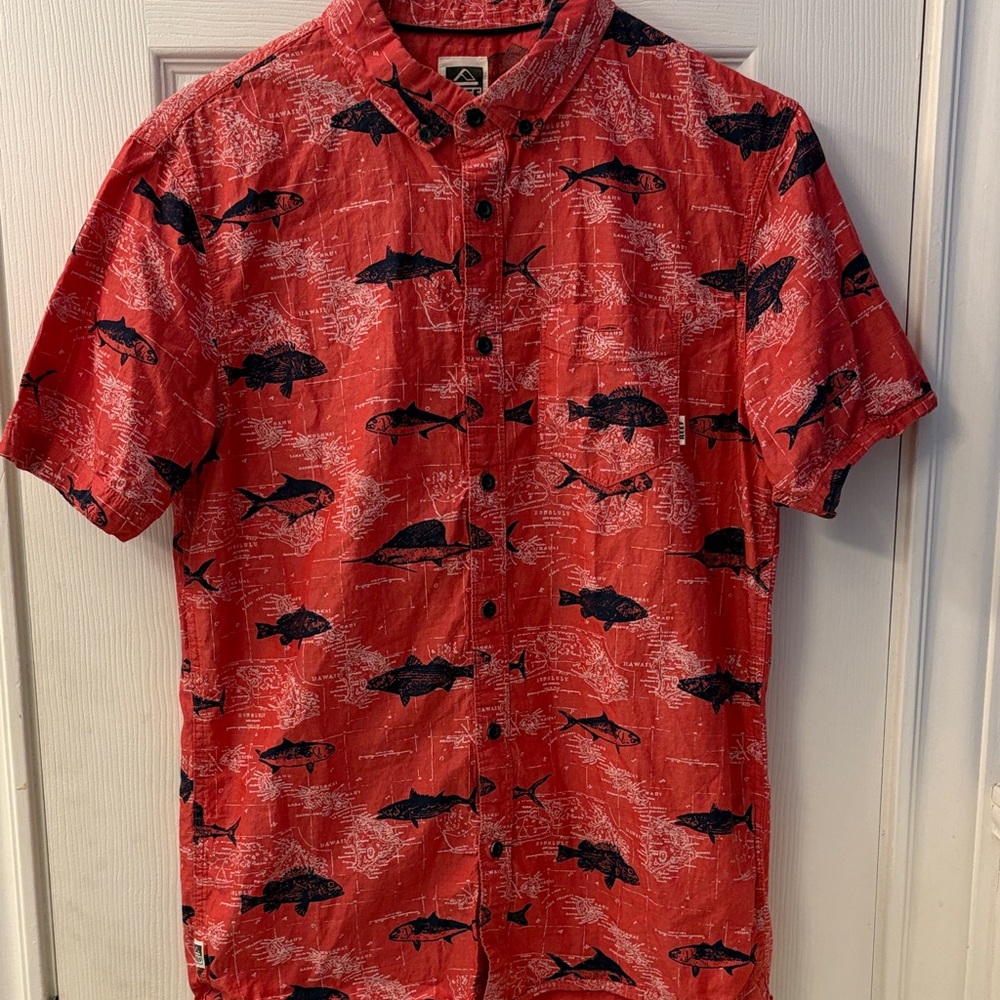 Reef Red and Blue Fish Pattern Cotton Shirt